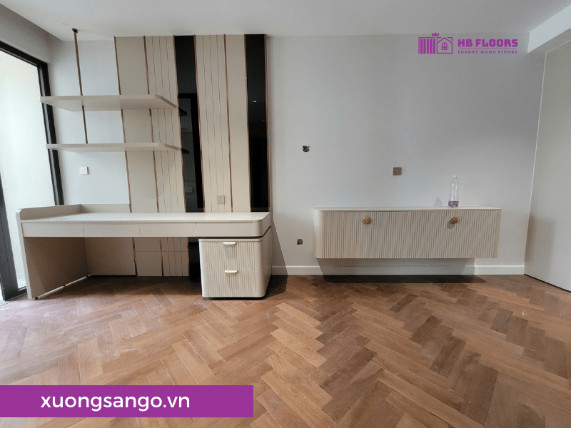 Lắp đặt sàn gỗ walnut xương cá tại Hà Nội
