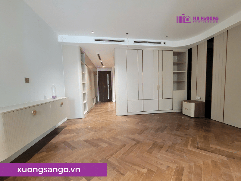 Sàn gỗ óc chó xương cá mang đến không gian sang trọng