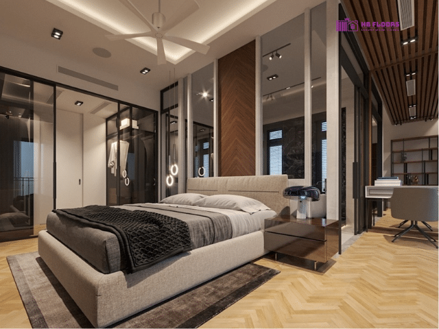 Sàn gỗ tự nhiên Sồi màu sáng cho phòng ngủ