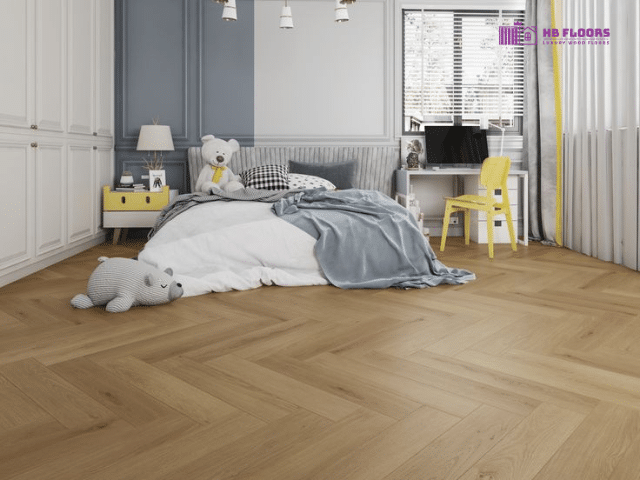 Sàn gỗ xương cá màu nâu nhạt phong cách hiện đại