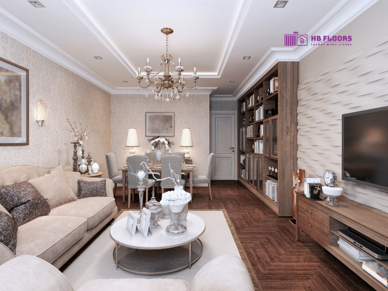 Sàn gỗ tự nhiên xương cá phong cách tân cổ điển