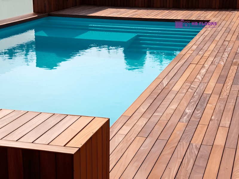 Sàn gỗ tự nhiên teak ngoài trời cho khu vực hồ bơi