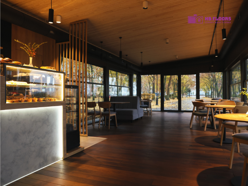 Sàn gỗ quán cafe phong cách tối giản